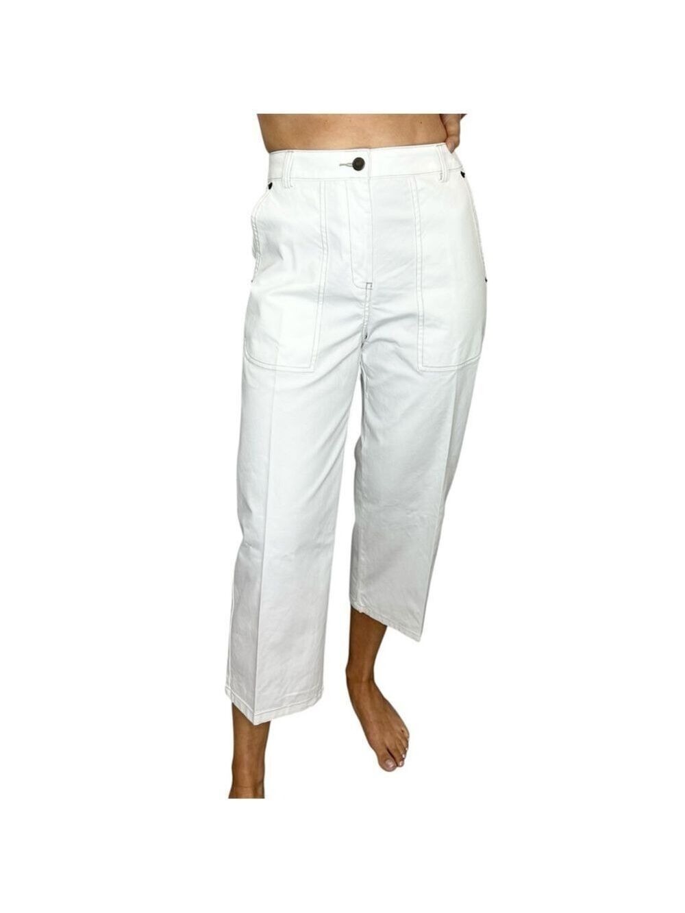 Hudson North white cotton lyocell blend wide leg cropped high rise pants 8